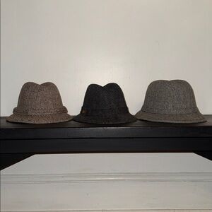 3 Vintage Wool Herringbone Fedora Hats | Totes & Union Made | Brown, Navy, Gray